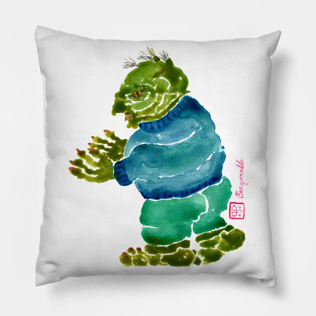 Troll from nordic mythology Scandinavian folklore green version Pillow by Pragonette