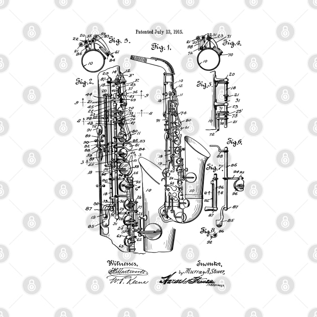 Vintage Jazz Saxophone 1915 Patent Image by MadebyDesign