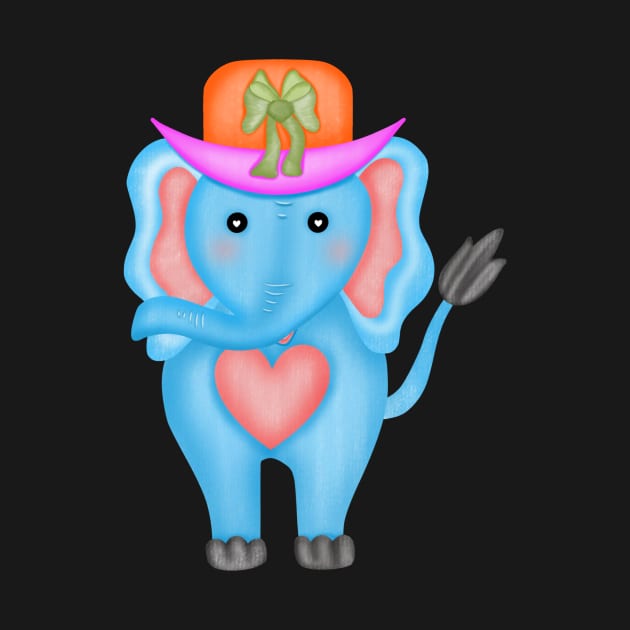 Cute blue elephant wearing hat. by Onanong art design shop.