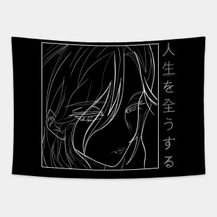 Anime Female Character Line Art Tapestry