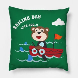 Funny monkey sailor cartoon vector on little boat with cartoon style. Pillow