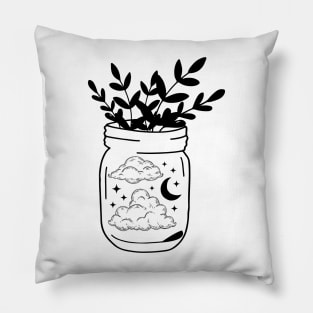 Moon and clouds in a jar aesthetic space stars sky Pillow