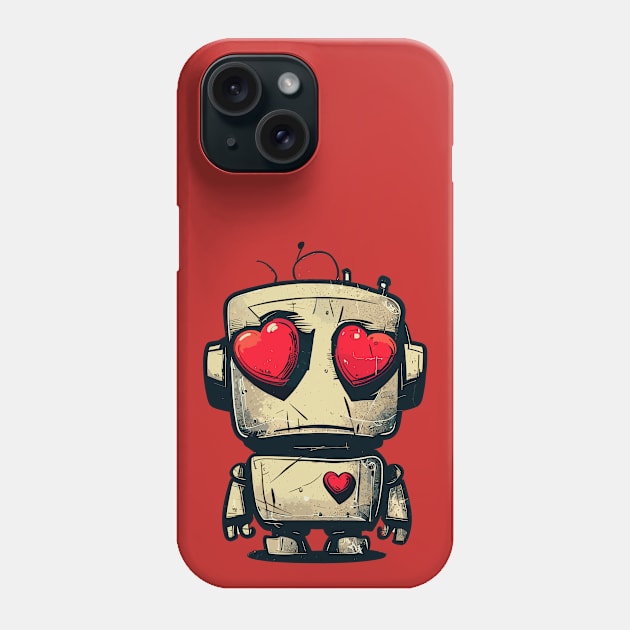 Cute clumsy sad valentine retro robot in love Phone Case by TomFrontierArt