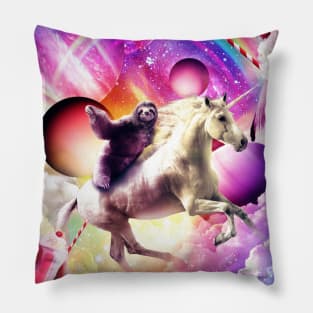 Sloth Riding Unicorn in a Magical Universe Pillow