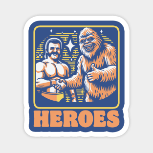 Heroes! Funny Sasquatch and Eighties WWF Wrestler Shaking Hands Magnet