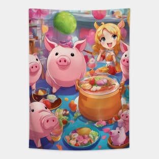 Moi Moi Let Pig Party Tapestry