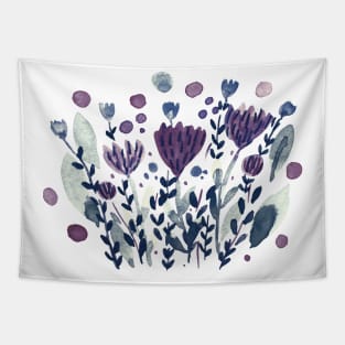 Watercolor whimsical flowers - purple and willow Tapestry