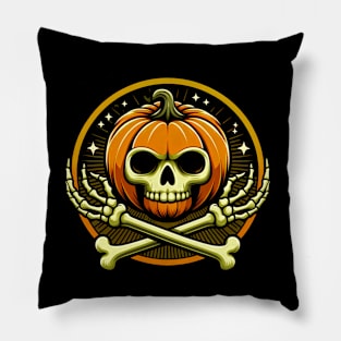 Pumpkin Skull and Bones Pillow