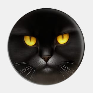 Portrait of Angry Fluffy Black Persian Cat Face Pin