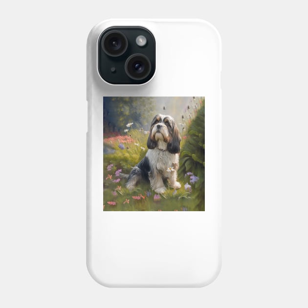 Petit Bassett Griffon Vendeen Dog in Flower Garden Phone Case by candiscamera