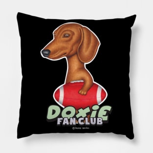 Cute Brown Doxie dog Holding red Football Pillow