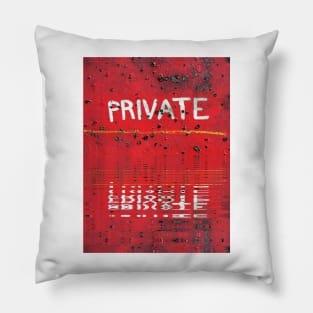 PRIVATE sign in bright red and white colours reflected in rippled water Pillow