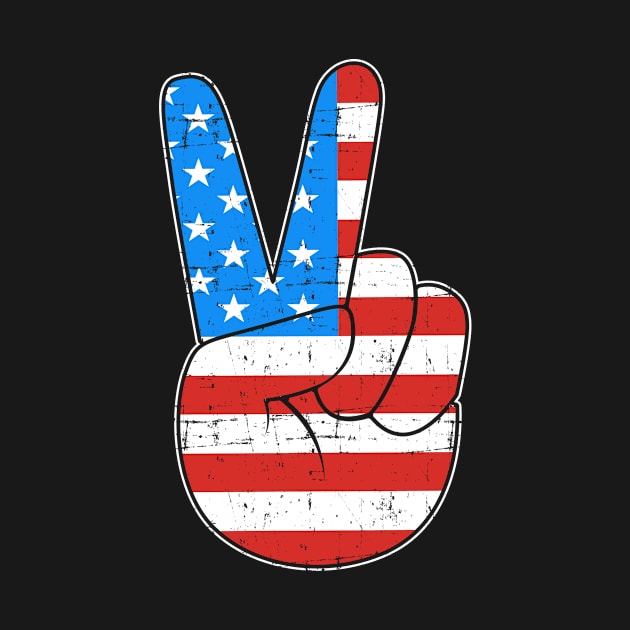 Peace hand sign with USA American flag for 4th of July by Designzz