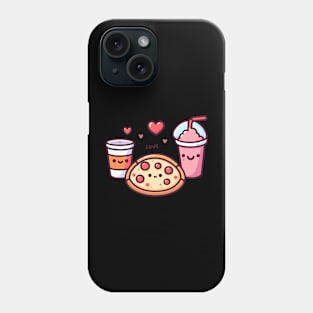 Cute Kawaii Food Art | Pizza Party with Pepperoni Pizza, Cola and Milkshake Phone Case