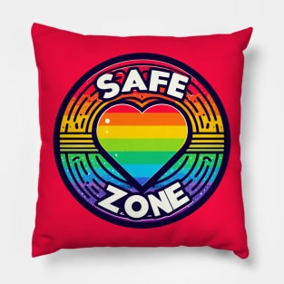 LGBTQ Safe zone Sign Rainbow heart Pillow