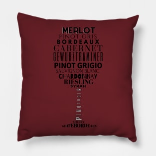 Wine Names shaped as a Wine Glass : Wine Collection Art Pillow