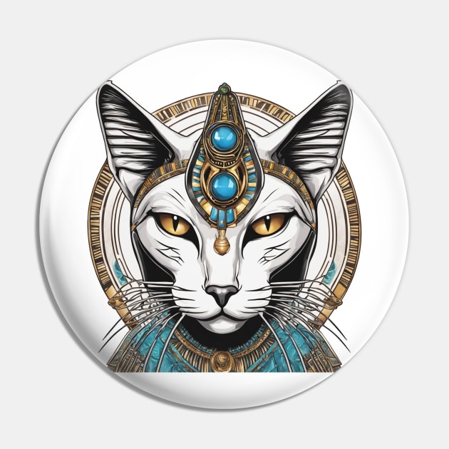 Egyptian cat white Pin by JnS Merch Store