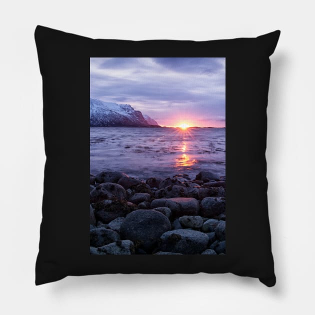 Rocky Lofoten Sunset Pillow by krepsher
