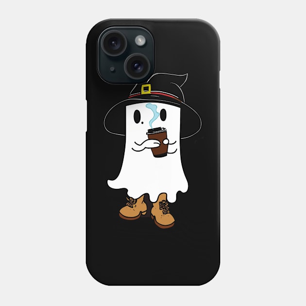 cute Ghost with witch hat drinking coffee Phone Case by sopiansentor8