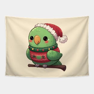 Green Christmas Parrot Tapestry