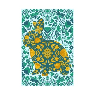 Folk Art Bunny - Moroccan Yellows on blue T-Shirt