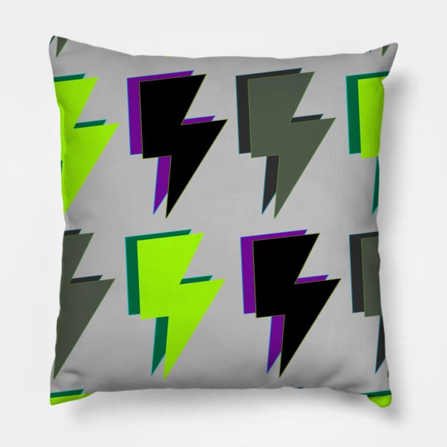 Lightning Bolts in Green, Purple and Black Pillow by OneThreeSix