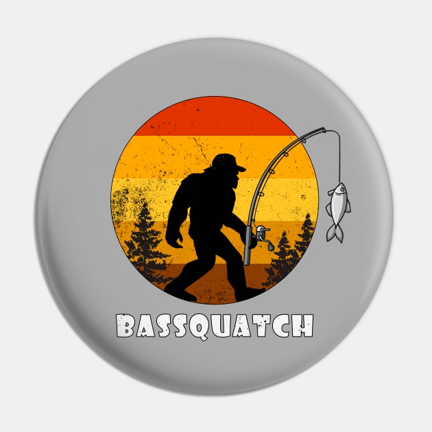 Bassquatch Funny Fishing Sasquatch Bigfoot Retro Pin by Jose Luiz Filho