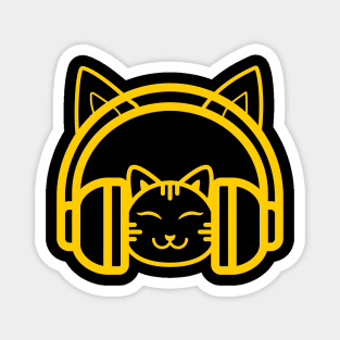 Cat Listening to Music Using Headphone by Poveste Magnet