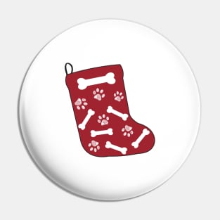 Red Christmas sock with white doodle paw prints and bones Pin