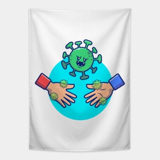 Hand shake with cute virus cartoon 1 Tapestry