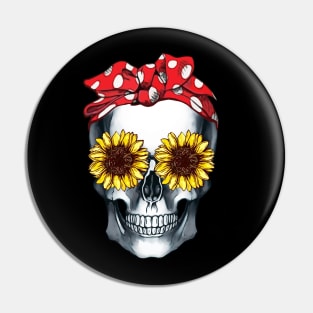 Cool skull red bandana and sunflowers skull mask face Pin