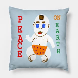 Baby Peace on Earth on Blue Background Pillow