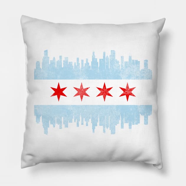 Distressed Chicago Skyline Flag Pillow by heartlocked