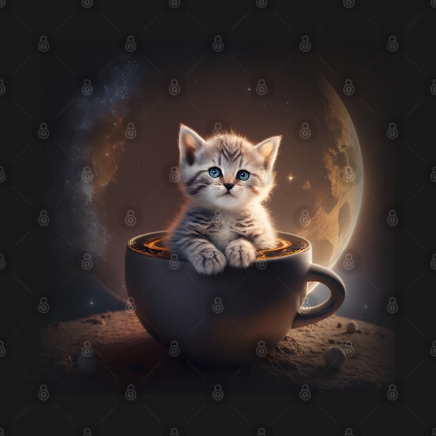 Funny Kitty Cat sitting in a Coffee Mug Space & Galaxy Theme by sports_hobbies_apparel