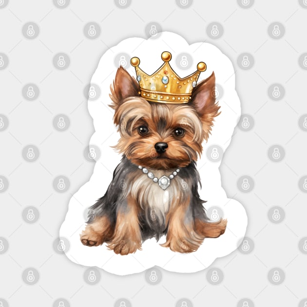 Watercolor Yorkshire Terrier Dog Wearing a Crown Magnet by Chromatic Fusion Studio