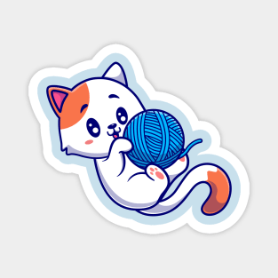 Cute Cat Playing Yarn Ball Cartoon Magnet