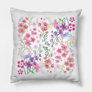 Watercolor Flowers_White Background Pillow