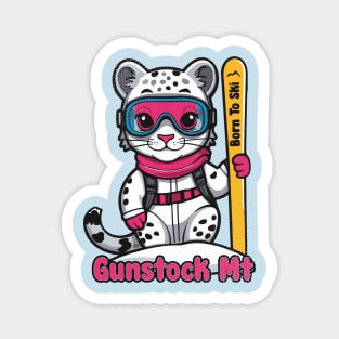 Cute Snow Leopard Skiing Gunstock Mountain Magnet