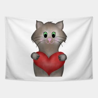 Cat with heart Tapestry