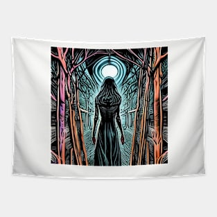 Midnight Woman in Black from Behind Tapestry