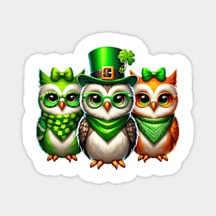 St Patricks Day Trio of Owls Magnet