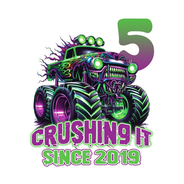 Monster Truck Birthday Tee 5th Birthday Boy Gift Awesome Since 2019 Tee Custom Monster Truck Tee by ttao4164