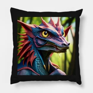 Rainbow Scaled Jungle Dragon with Big Eyes Pillow