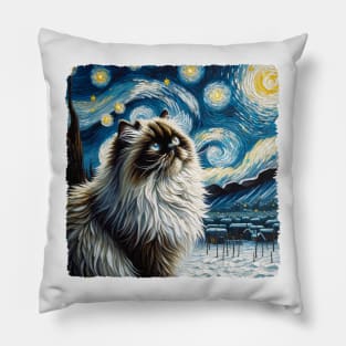 Himalayan Cat Starry Night Inspired - Artistic Cat Pillow