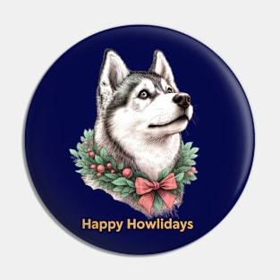 Happy Howlidays Husky Pin