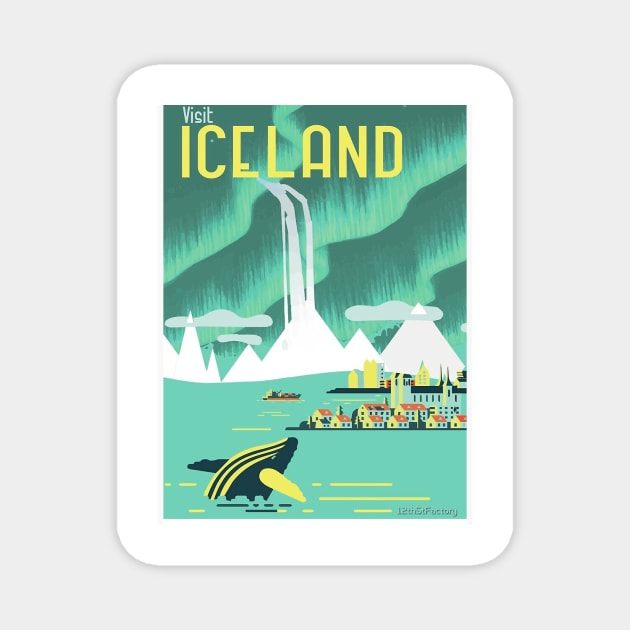 Vintage Visit Iceland Travel Art Magnet by Aquora Art