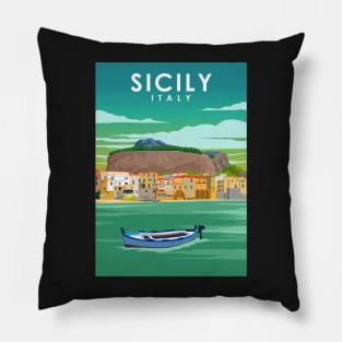 Sicily Italy Palermo Vintage Minimal Travel Poster Pillow