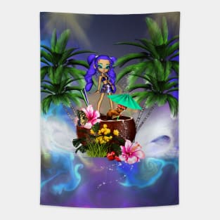 Tropical design with girl and cute mouse Tapestry