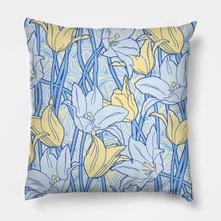 Light Blue Vibrant Tulips Pillow