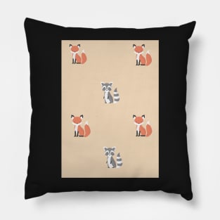 Raccon and fox print pattern Pillow